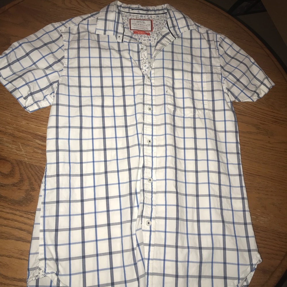 White Denim&Flower Button Down Shirt